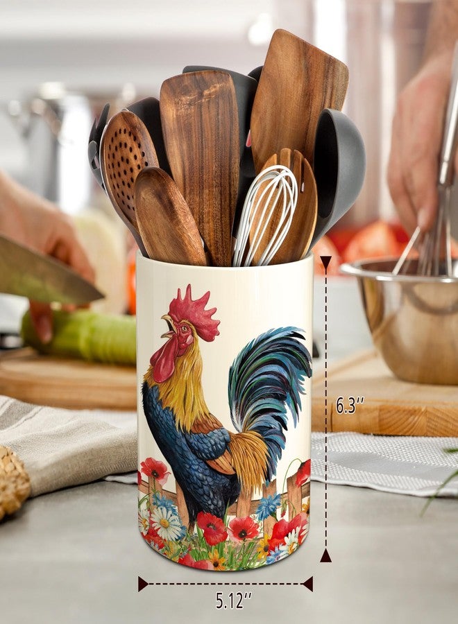 Hexagram Rooster Decor Utensil Holder, Rooster Chicken Kitchen Decor Ceramic Utensil Holder for Farmhouse Chicken Kitchen Decorations Indoor Rustic Farmhouse - Image 2